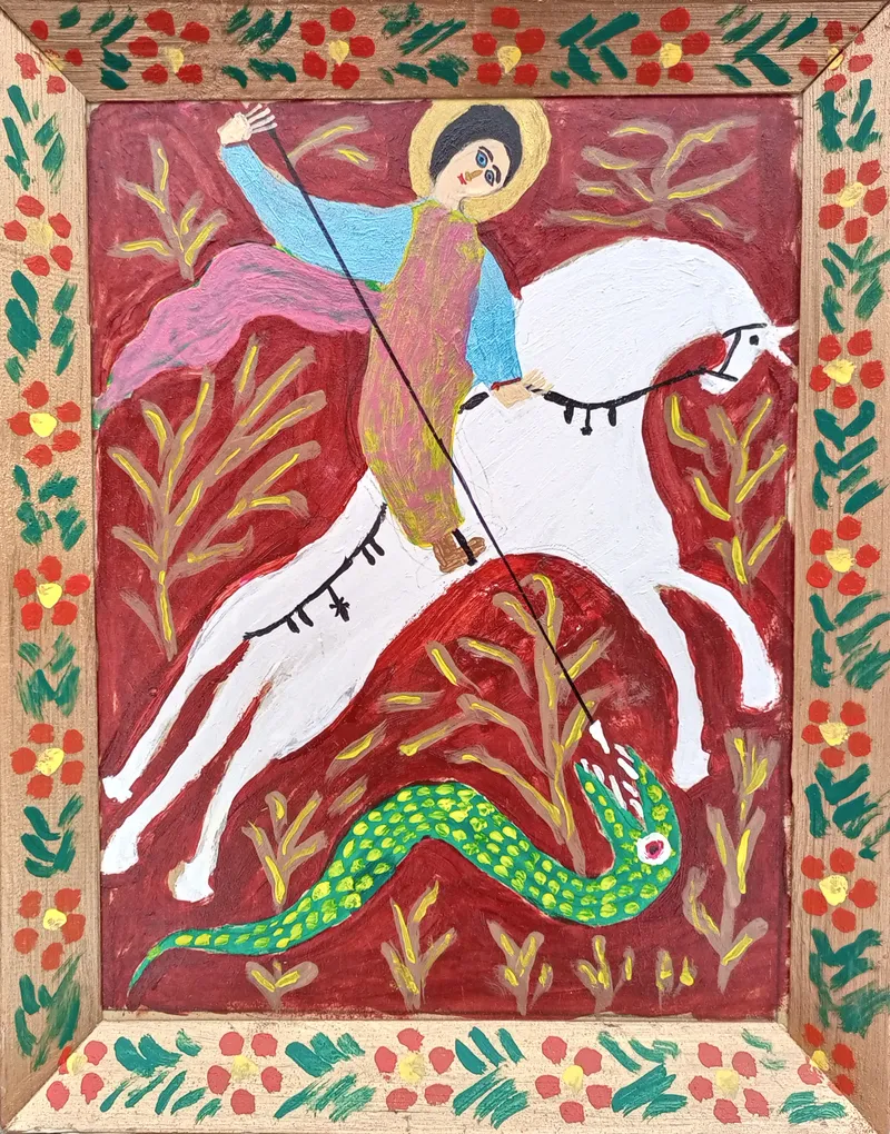 Картина «Георгий Победоносец». оргалит, 40 × 50 см, 2023 г. Художник Николай Носов