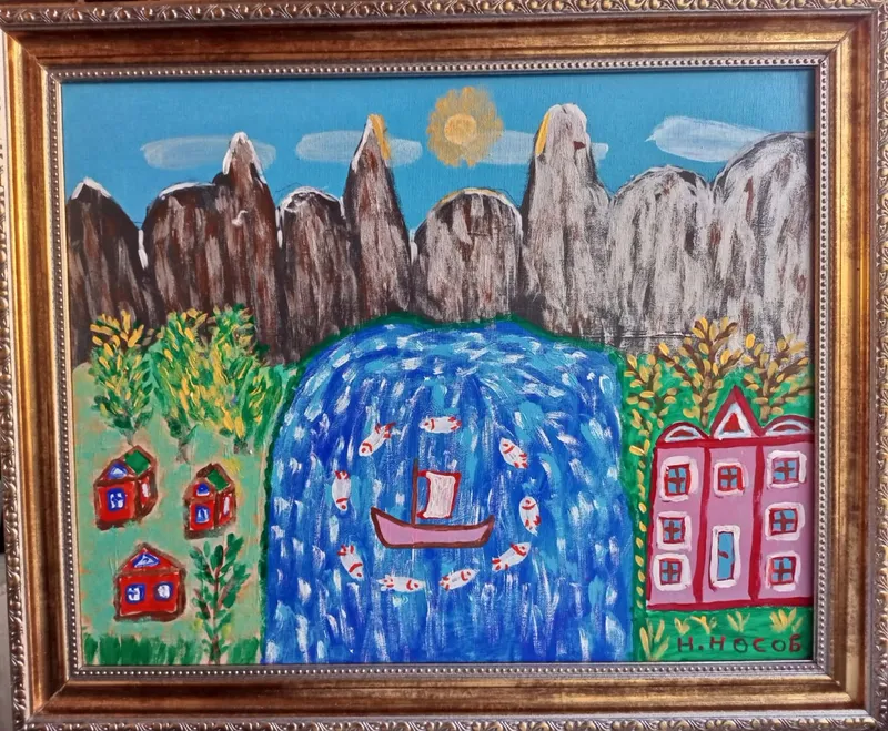 Картина «Горное озеро». картон-холст, 40 × 50 см, 2026 г. Художник Николай Носов