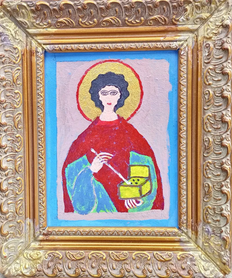 Картина «Великомученик Пантелеймон». оргалит, 40 × 50 см, 2023 г. Художник Николай Носов